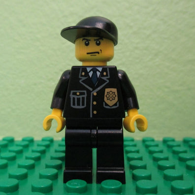 LEGO Minifigure-Police - City Suit with Blue Tie and Badge, Black Legs, Black Cap-Town / City / Police-CTY067-Creative Brick Builders